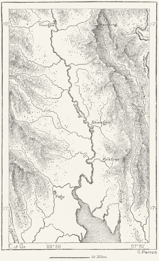 BURMA. Lower Sittang Valley, sketch map c1885 old antique plan chart